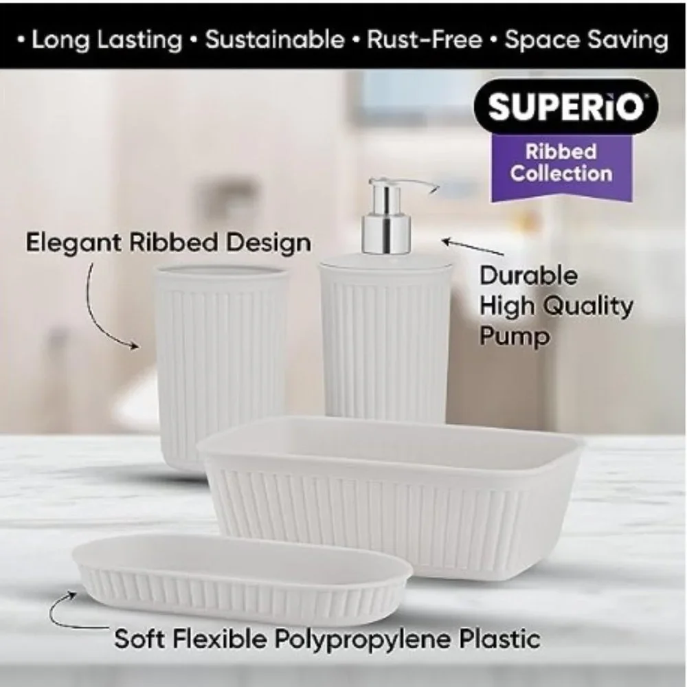 4 pc - Plastic Bathroom Accessory Set (White Smoke)